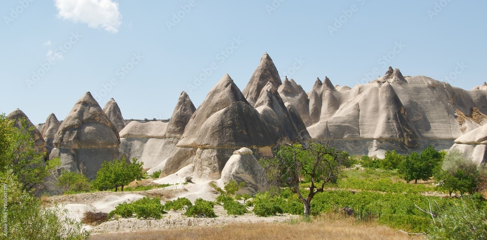 Different landscape of tuff formation in Goreme Historical National Park in Cappadocia, Turkey