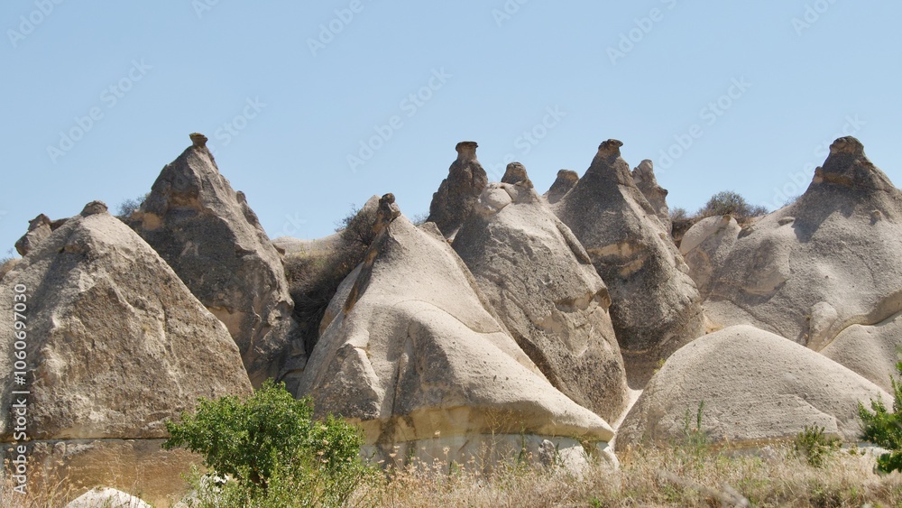 Different landscape of tuff formation in Goreme Historical National Park in Cappadocia, Turkey