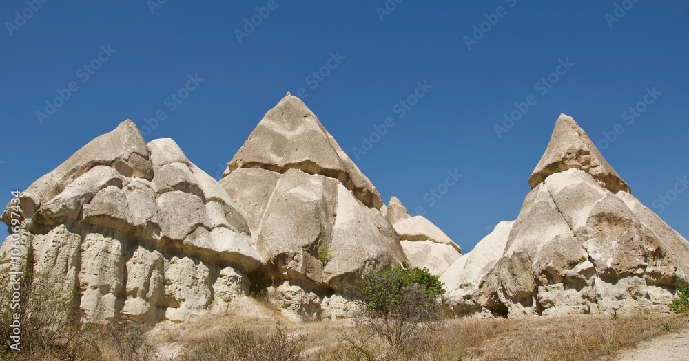 Different landscape of tuff formation in Goreme Historical National Park in Cappadocia, Turkey