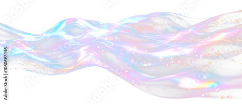 Multicolor abstract waves with sparkling elements isolate on transparent background, png, cutout