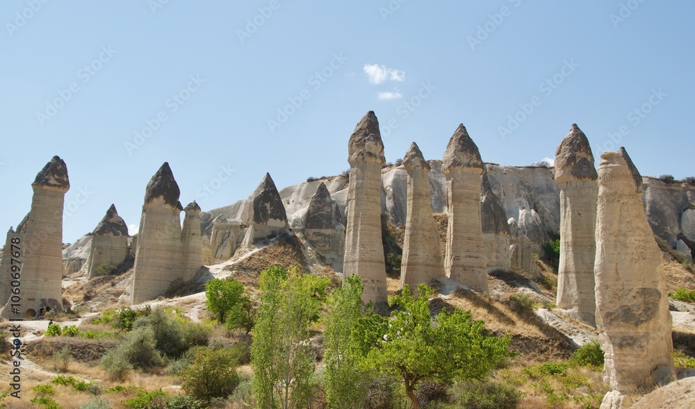 Different landscape of tuff formation in Goreme Historical National Park in Cappadocia, Turkey