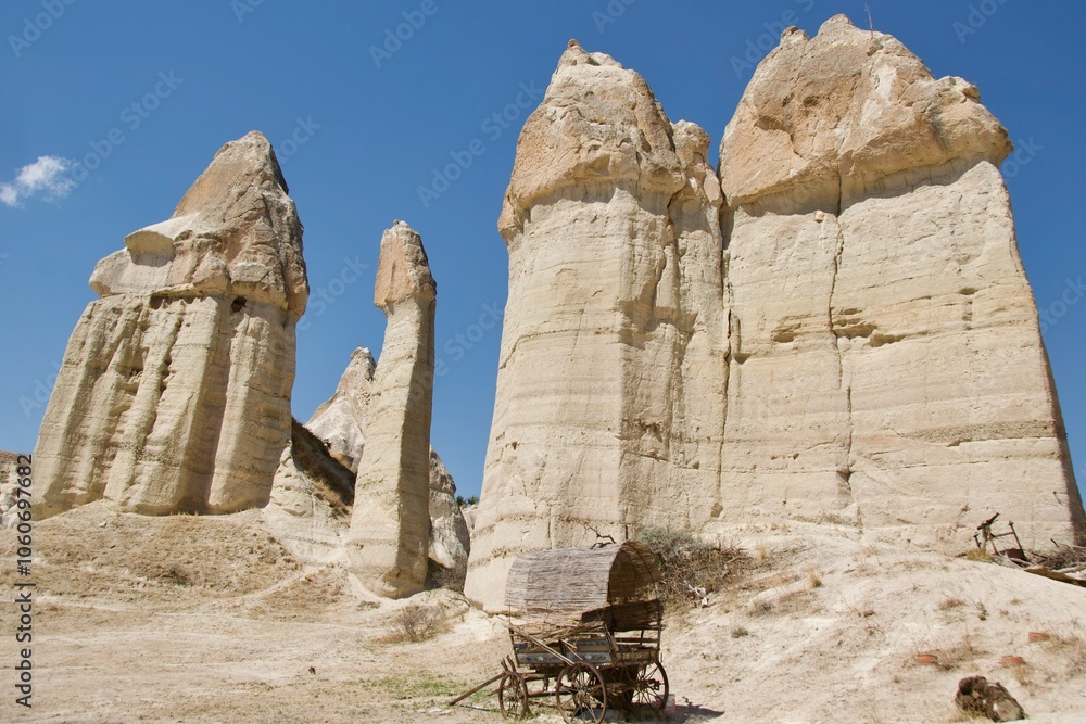 Different landscape of tuff formation in Goreme Historical National Park in Cappadocia, Turkey