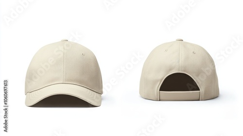 collection of beige Baseball Cap in Angles View Front and Back Mockup