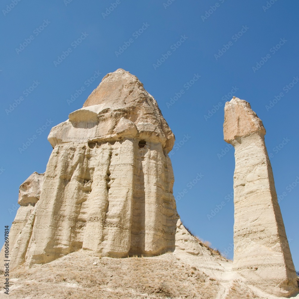 Different landscape of tuff formation in Goreme Historical National Park in Cappadocia, Turkey