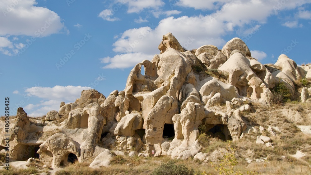 Different landscape of tuff formation in Goreme Historical National Park in Cappadocia, Turkey
