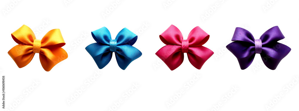 Set of Colorful satin bows in various shades isolate on transparent background, cutout, png Set of Colorful satin bows in various shades isolate on transparent background, cutout, png