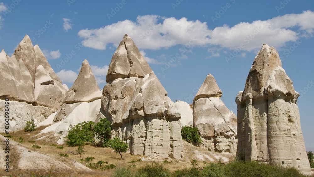 Different landscape of tuff formation in Goreme Historical National Park in Cappadocia, Turkey
