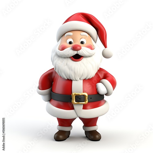 Festive Cartoon Santa Claus in Red Suit with White Beard and Hat on White Background for Holiday Season Celebrations