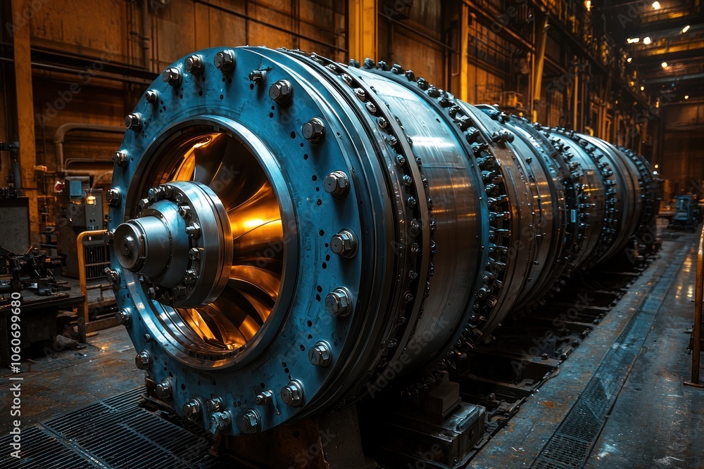 Closeup of a large industrial turbine with visible internal blades Closeup of a large industrial turbine with visible internal blades