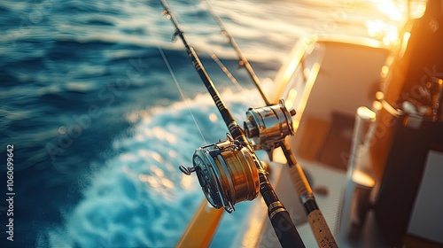 Two fishing rods on a boat. Perfect for illustrating a fishing website, blog or social media post.