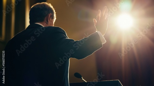 Inspirational Politician Giving Passionate Speech on Stage