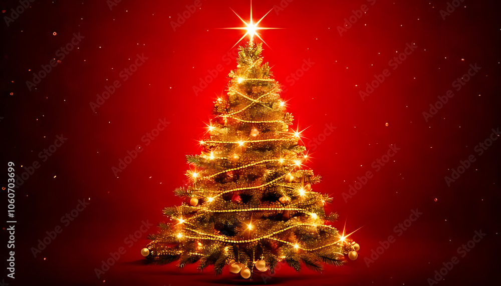 golden lights christmas tree adorn red background bright elegant holiday card merry xmas greetings golden lights christmas tree adorn red background bright elegant holiday card merry xmas greetings