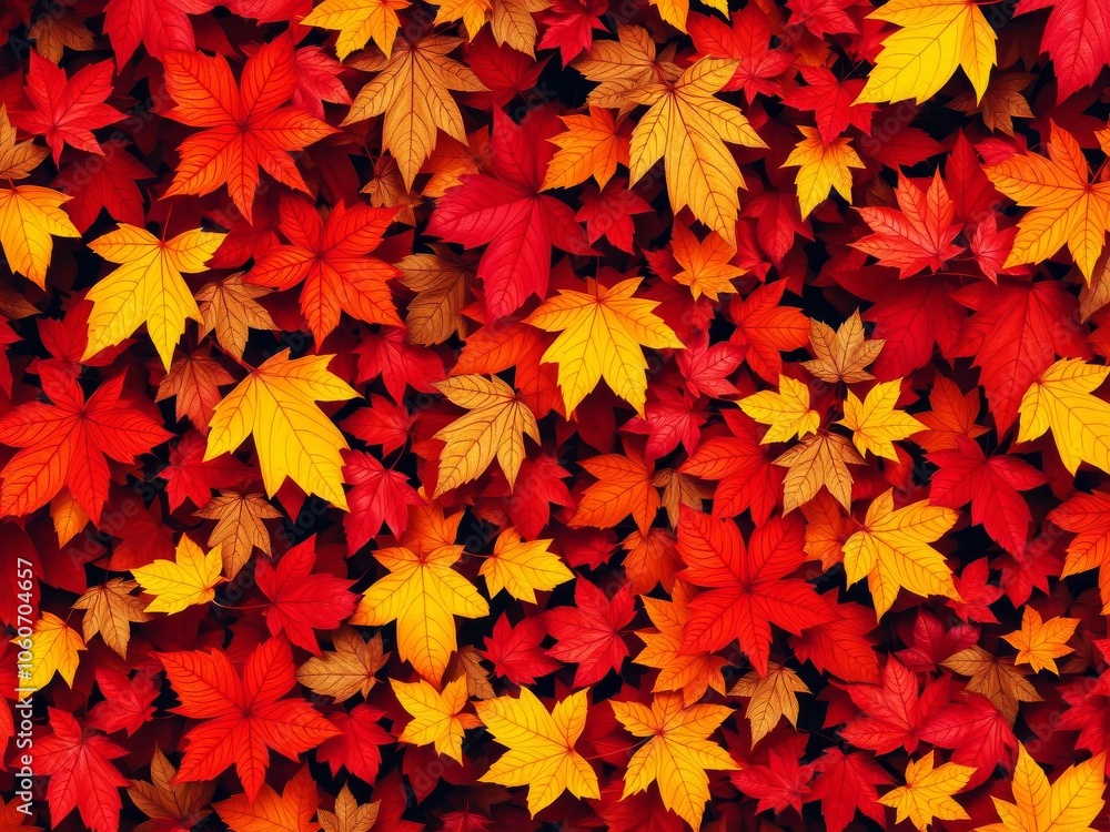 Autumn leaves in vibrant red, orange, and yellow colors forming a beautiful pattern on a Fall wallpaper, colorful, seasonal Autumn leaves in vibrant red, orange, and yellow colors forming a beautiful pattern on a Fall wallpaper, colorful, seasonal