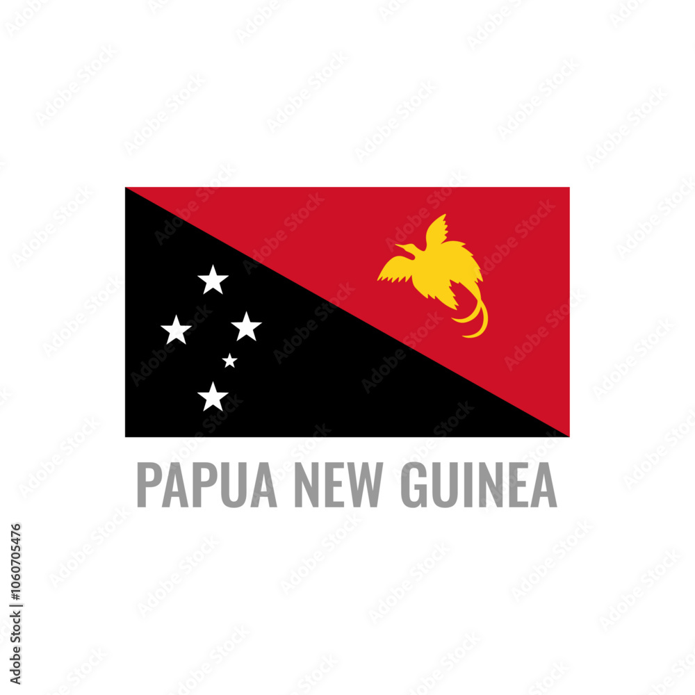 Papua New Guinea flag icon. The country sign. Rectangle shape. Isolated on a white background. Vector image. Papua New Guinea flag icon. The country sign. Rectangle shape. Isolated on a white background. Vector image.