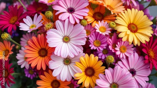 A vibrant bouquet of assorted flowers in full bloom, showcasing a variety of colors and textures, garden, flora