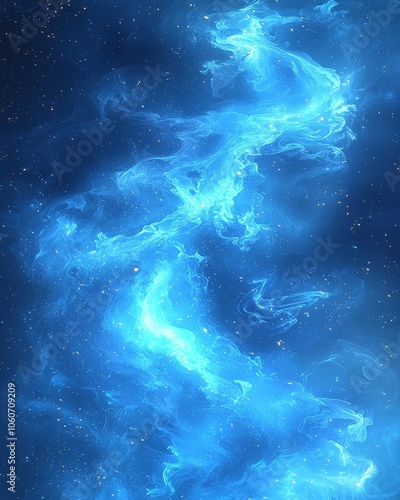 A vibrant blue cosmic swirl against a dark starry background, evoking a sense of wonder.