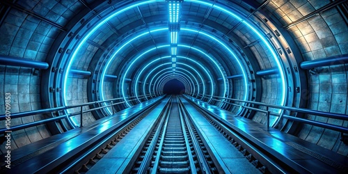 Night photography captures the ethereal glow of a tunnel's neon.