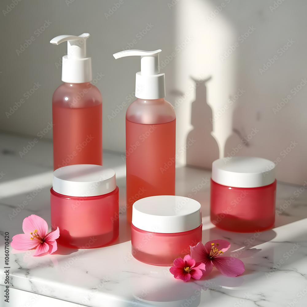A creative composition of homemade skin care products prepared using rosehip fruits, including creams and oils A creative composition of homemade skin care products prepared using rosehip fruits, including creams and oils