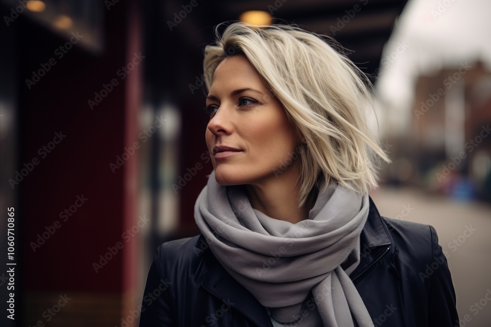Portrait of a beautiful blonde woman in a coat and scarf. Portrait of a beautiful blonde woman in a coat and scarf.