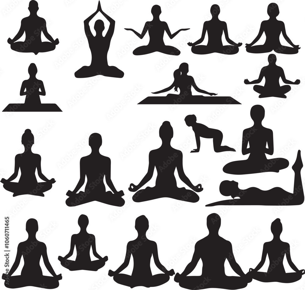People yoga and meditation pose silhouette People yoga and meditation pose silhouette