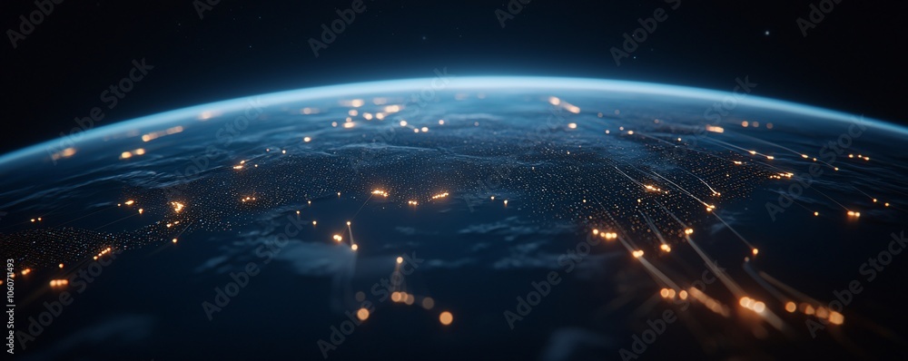 Fototapeta premium Futuristic Intelligent Networks with Bioluminescent Lights - Spherical Data Cluster Showcasing AI-Driven Design and Electric Grid Innovation