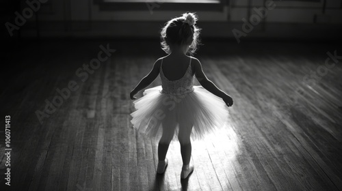Little Girl Dancing in Tutu in Ballet Studio, Graceful Practice Session