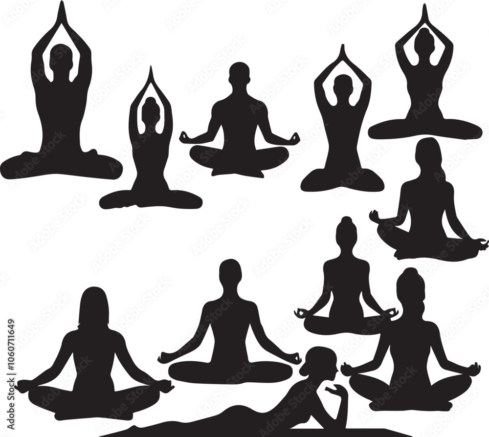 People yoga and meditation pose silhouette People yoga and meditation pose silhouette