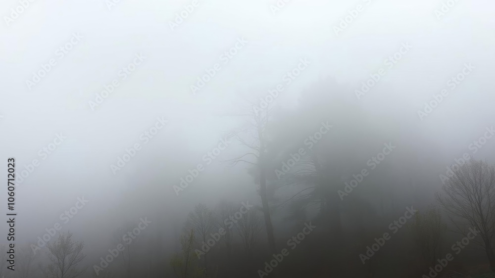 A serene landscape of misty fog covering a tranquil forest, mysterious, misty A serene landscape of misty fog covering a tranquil forest, mysterious, misty