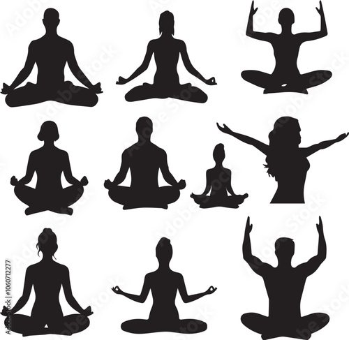 People yoga and meditation pose silhouette