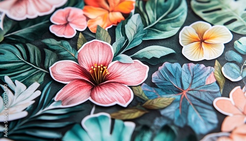 Wallpaper Mural Botanical Beauty Sticker Set Featuring Various Colorful Leaves Flowers Torontodigital.ca