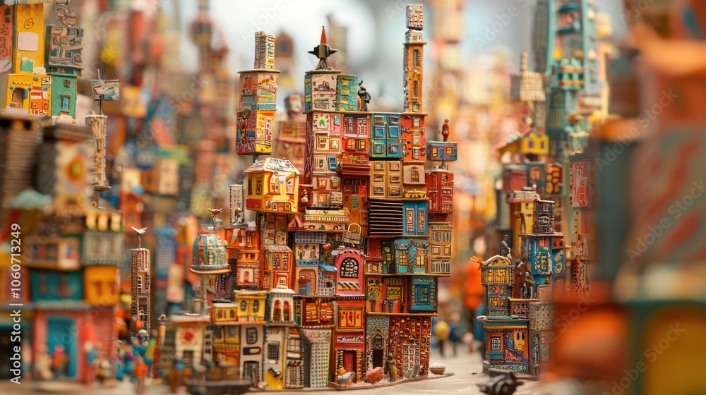 Miniature Cityscape with Vibrant Colors and Detailed Structures Miniature Cityscape with Vibrant Colors and Detailed Structures