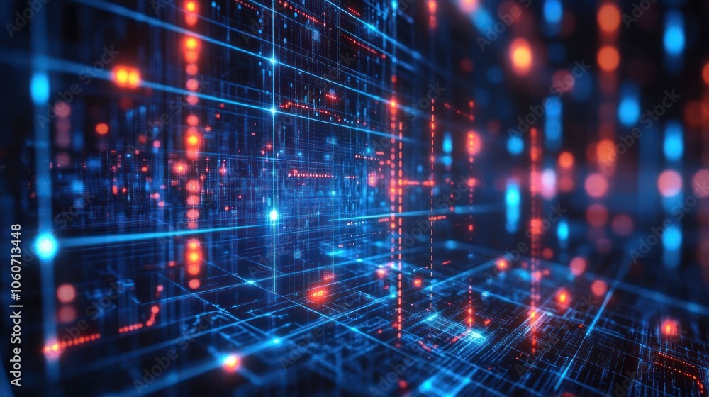 Abstract futuristic digital background with glowing lines and nodes in blue and red. Abstract futuristic digital background with glowing lines and nodes in blue and red.