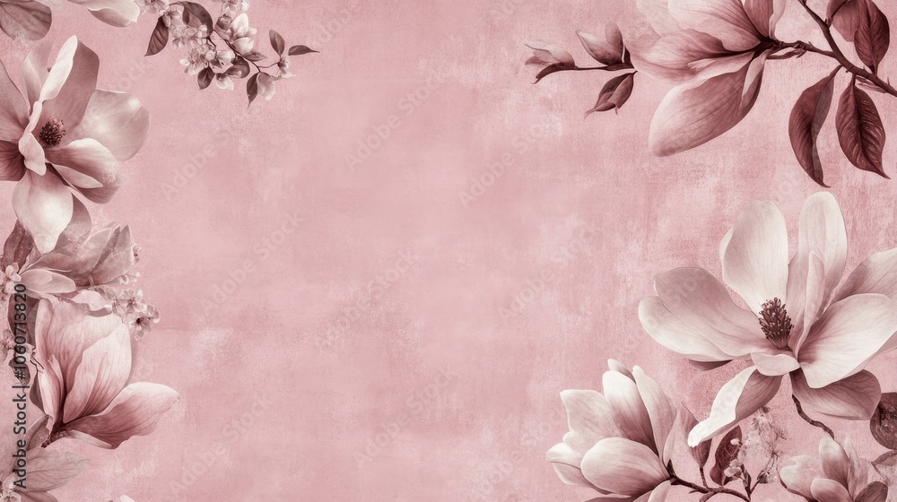 Elegant Magnolia Blossoms on Pastel Pink Background Elegant Magnolia Blossoms on Pastel Pink Background