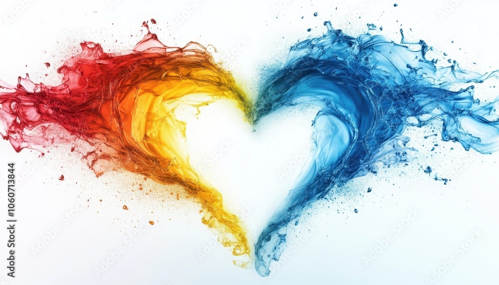Colorful heart made of splashes represents LGBTQ unity against a white background Colorful heart made of splashes represents LGBTQ unity against a white background