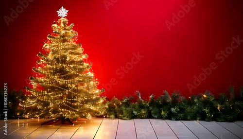 sparkly christmas tree lights red canvas create winter holiday scene space special message photo