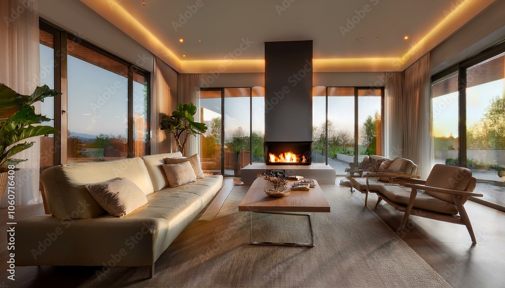 Fototapeta premium 별장의 벽난로가 따뜻한 느낌을 준다