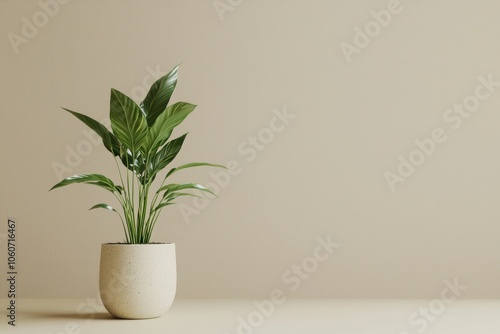 A Potted Plant with Green Leaves on a Neutral Background photo