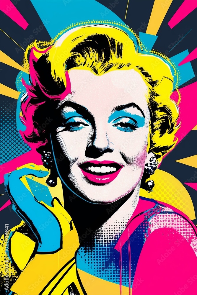 Fototapeta premium Pop art portrait of a celebrity in bold colors with a retro vibe. Created with generative AI technology
