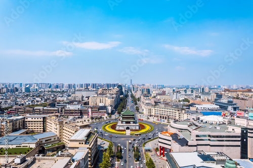 Fototapeta Naklejka Na Ścianę i Meble -  High angle aerial photography of the city skyline from the Bell Tower in Xi'an, Shaanxi Province, China