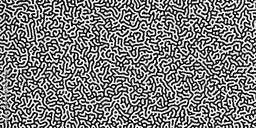 Turing reaction diffusion monochrome seamless pattern with chaotic motion .Linear design with biological shapes. Organic lines in memphis. abstract turing organic wallpaper background .	

