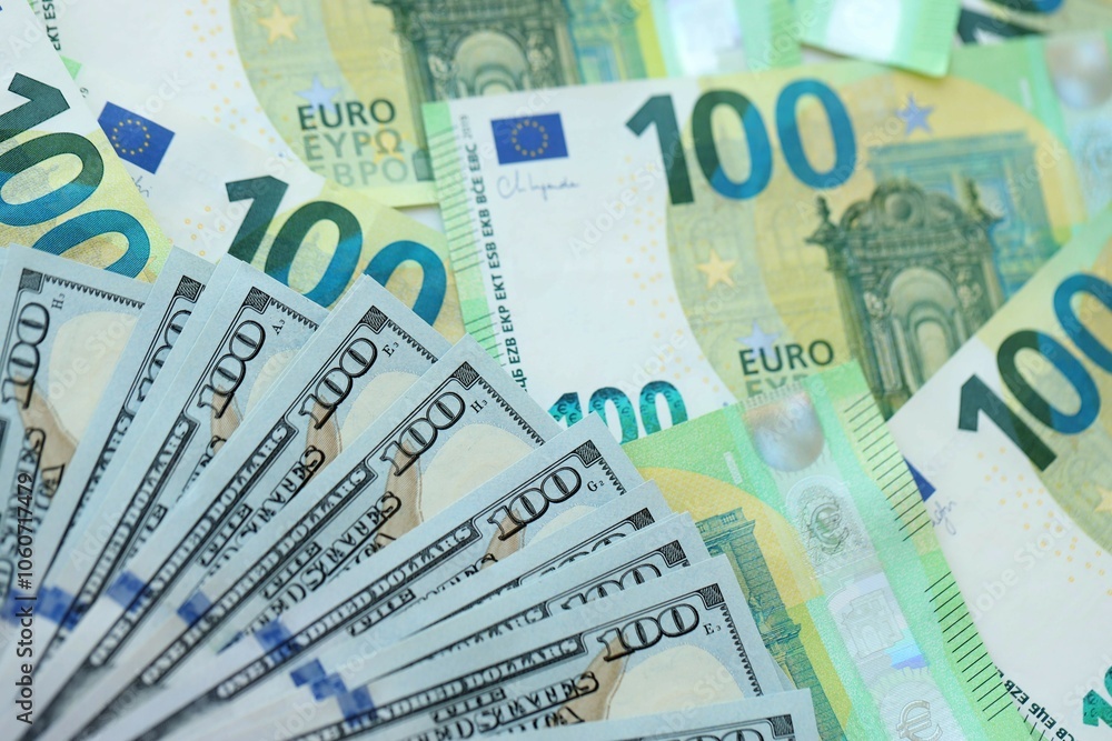 Big pile of Euro and USD banknotes. Many european and united states dollars Big pile of Euro and USD banknotes. Many european and united states dollars