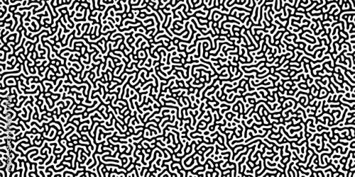 Turing reaction diffusion monochrome seamless pattern with chaotic motion .Linear design with biological shapes. Organic lines in memphis. abstract turing organic wallpaper background .	
