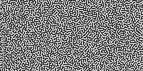 Turing reaction diffusion monochrome seamless pattern with chaotic motion .Linear design with biological shapes. Organic lines in memphis. abstract turing organic wallpaper background .	
