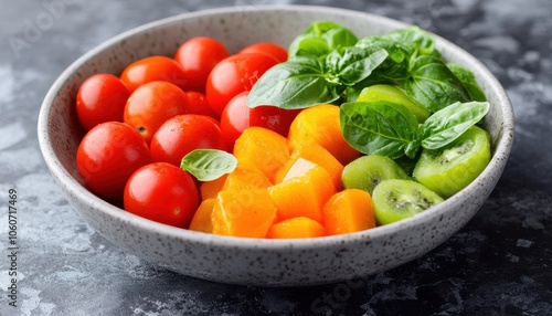 Healthy fruits and vegetables for heart wellness in a nutritious bowl