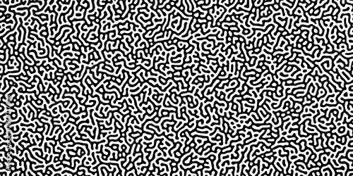 Turing reaction diffusion monochrome seamless pattern with chaotic motion .Linear design with biological shapes. Organic lines in memphis. abstract turing organic wallpaper background .	

