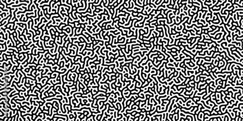 Turing reaction diffusion monochrome seamless pattern with chaotic motion .Linear design with biological shapes. Organic lines in memphis. abstract turing organic wallpaper background .	
