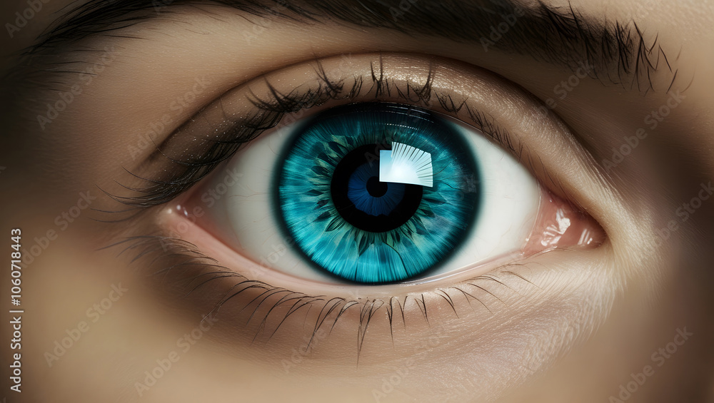 Obraz premium Close-up of a blue or emerald green female eye.