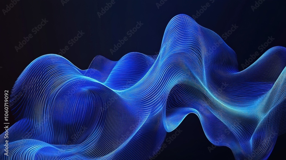 Obraz premium Abstract blue wave flowing on black background
