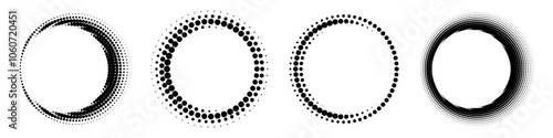 Various styles of circular patterns created with black and white dot designs