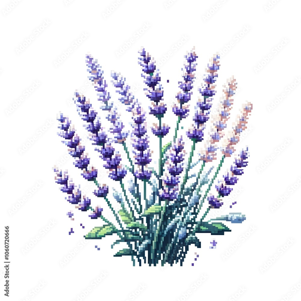Naklejka premium 라벤더, 픽셀아트 (English lavender, pixel art)